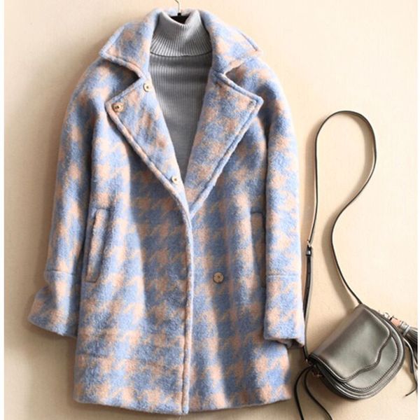 big size 2018 winter new arrival woolen jaet women's long section korean version elegant houndstooth cocoon type wool coat, Black
big size 2018 winter new arrival woolen jaet women's long section korean version elegant houndstooth cocoon type wool coat, Black