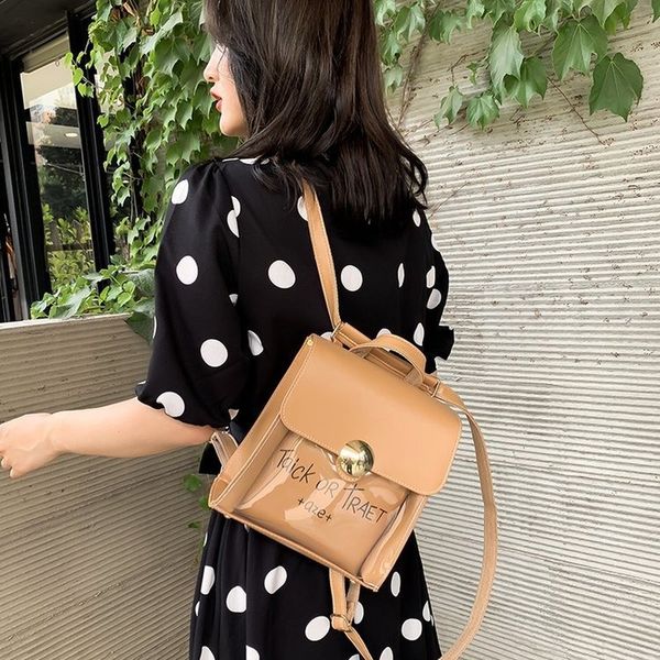 2020 new ladies backpack korean style fashion transparent retro waterproof flip female backpack