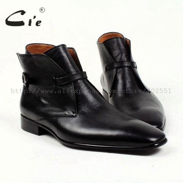 

boots cie square plain toe solid pebble grain black calf leather boot 100%genuine breathable outsole bespoke men's a881