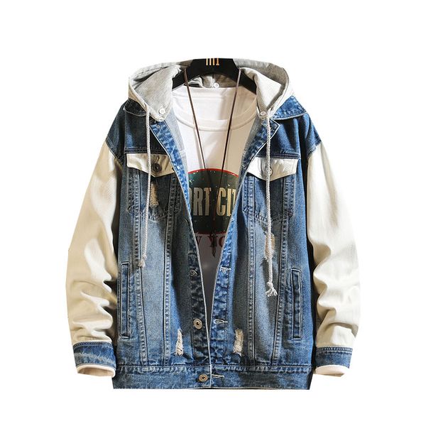 men's hooded jacket fashion autumn casual jacket removable hat solid color denim men's bomber hooded, Black;brown 
men's hooded jacket fashion autumn casual jacket removable hat solid color denim men's bomber hooded, Black;brown