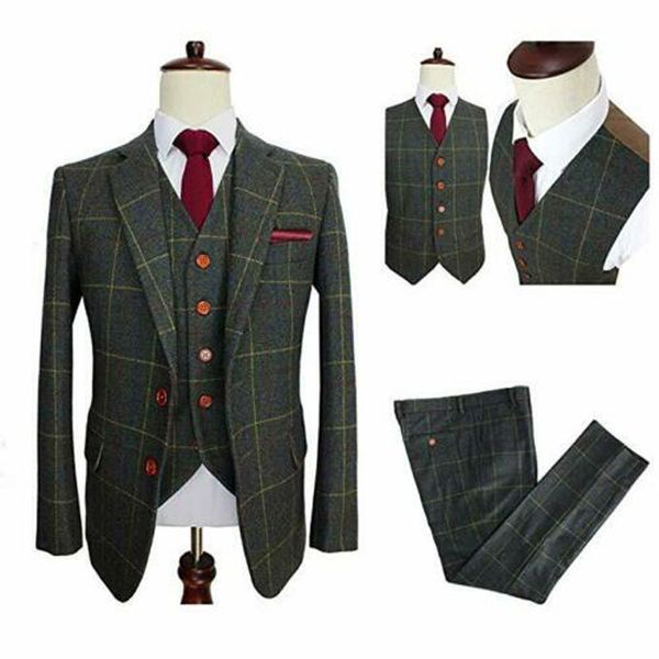 classic tweed herringbone wedding tuxedos wool blend mens suits 3 pieces check plaid dark green formal men blazer custom jackets, Black;gray
classic tweed herringbone wedding tuxedos wool blend mens suits 3 pieces check plaid dark green formal men blazer custom jackets, Black;gray