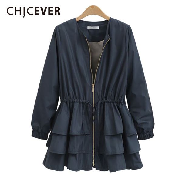 

chicever 2019 spring trench coat for women windbreaker long sleeve loose big size zipper drawstring plus size basic coats new, Tan;black