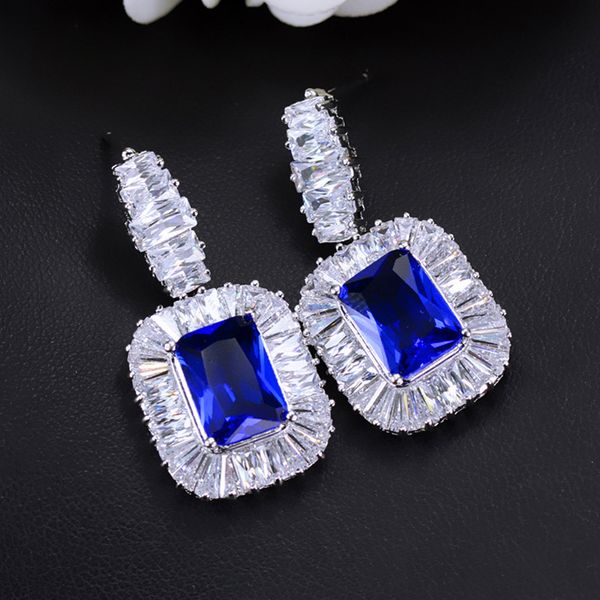 fashion- bridal wedding ladies royal jewelry cz crystal inlay dark blue square cubic zircon big statement drop earrings e157, Silver
fashion- bridal wedding ladies royal jewelry cz crystal inlay dark blue square cubic zircon big statement drop earrings e157, Silver
