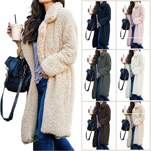 women's warm coat fashion outwear streetwear 2019 autumn and winter lapel fur cardigan women's long sweater size s-3xl, Black 
women's warm coat fashion outwear streetwear 2019 autumn and winter lapel fur cardigan women's long sweater size s-3xl, Black