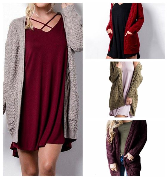 knits autumn and winter european style long solid color pocket sweater twist knit cardigan support mixed batch, White
knits autumn and winter european style long solid color pocket sweater twist knit cardigan support mixed batch, White