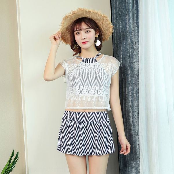 split skirt women's striped cute age-reducing three-piece cover body skirt swimsuit belly slim beach spring swimsuit, White;black
split skirt women's striped cute age-reducing three-piece cover body skirt swimsuit belly slim beach spring swimsuit, White;black