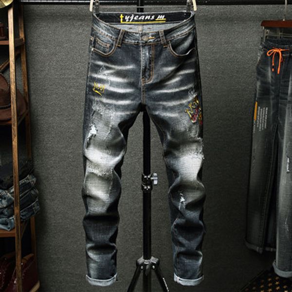 fashion-new mew streetwear ripped embroidery slim skinny jeans men motorcycle hip hop destroyed holes biker jeans homme denim trousers, Blue
fashion-new mew streetwear ripped embroidery slim skinny jeans men motorcycle hip hop destroyed holes biker jeans homme denim trousers, Blue