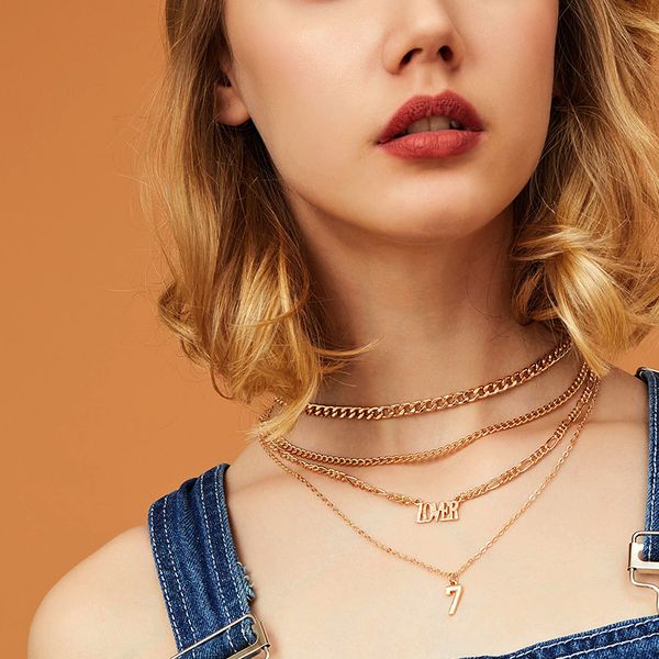 2020 bohemian gold color letter number pendant necklaces for women fashion multilayer metal link chain choker necklace jewelry, Silver
2020 bohemian gold color letter number pendant necklaces for women fashion multilayer metal link chain choker necklace jewelry, Silver