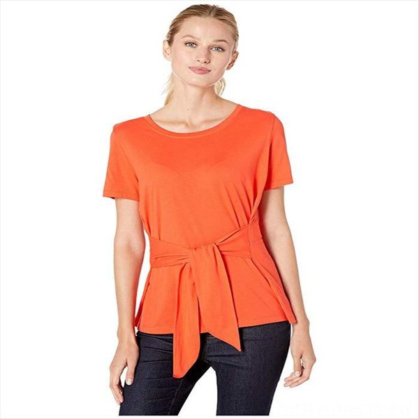 2020 women's short-sleeved summer clothes round neck loose side t-shirt type t-shirt knot top, White
2020 women's short-sleeved summer clothes round neck loose side t-shirt type t-shirt knot top, White
