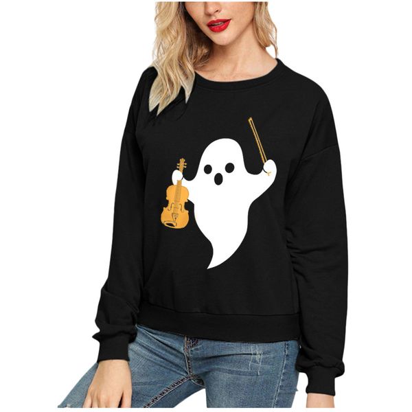 

brand new 2019 womens sweatshirt 5 colors halloween ghost print long sleeve hoodie ladies slouch pullover jumper s-3xl, Black