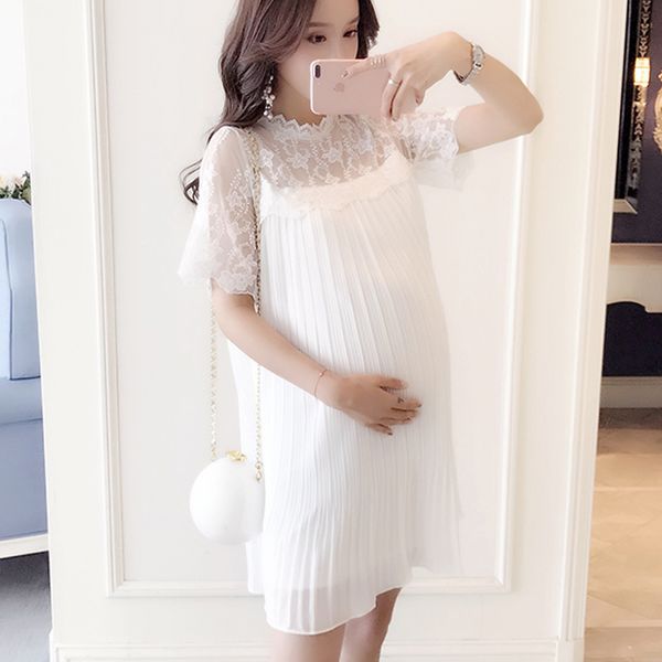 fashion chiffon pleated maternity dress hollow out lace embroidery women dress for pregnant women women's clothing, White
fashion chiffon pleated maternity dress hollow out lace embroidery women dress for pregnant women women's clothing, White