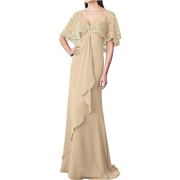 2019 charming chiffon cloak long mother of the bride dresses with lace flutter sleeve elegant long mother dress evening formal gowns, Black;red
2019 charming chiffon cloak long mother of the bride dresses with lace flutter sleeve elegant long mother dress evening formal gowns, Black;red