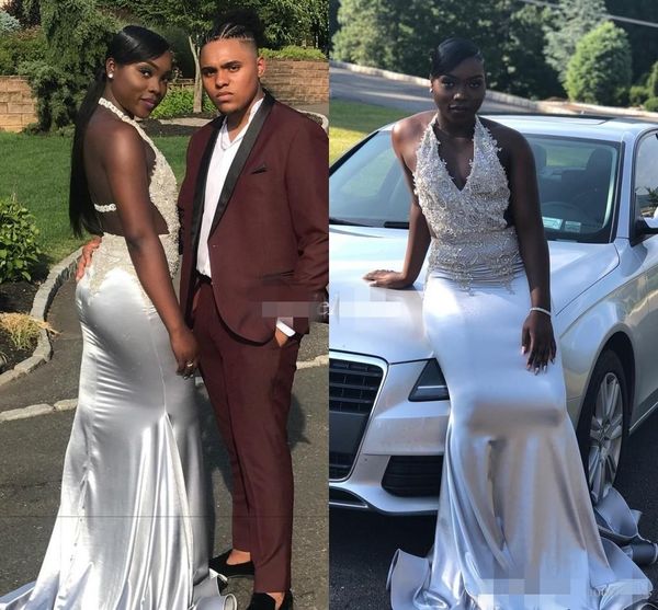 modest silver black girls prom dresses mermaid halter lace appliqued beaded backless elastic satin sweep train evening party gown
modest silver black girls prom dresses mermaid halter lace appliqued beaded backless elastic satin sweep train evening party gown