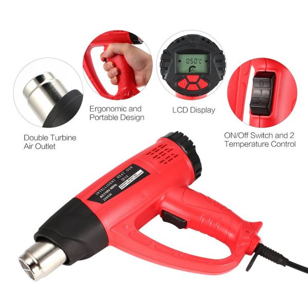 2000w heat gun electric lcd air temperature fan adjustable shrink wrap paint stripper dissolving rework diy tool + nozzle
2000w heat gun electric lcd air temperature fan adjustable shrink wrap paint stripper dissolving rework diy tool + nozzle