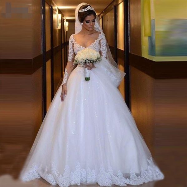 wedding dresses 2020 shining long sleeves v neck pearls lace wedding gowns vestido de noiva robe de mariee vestidos de festa bride dress, White
wedding dresses 2020 shining long sleeves v neck pearls lace wedding gowns vestido de noiva robe de mariee vestidos de festa bride dress, White