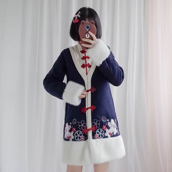 2018 sakura cherry embroidery false 2 pieces sets woolen coat chinese frog disassembled cuff, Black
2018 sakura cherry embroidery false 2 pieces sets woolen coat chinese frog disassembled cuff, Black
