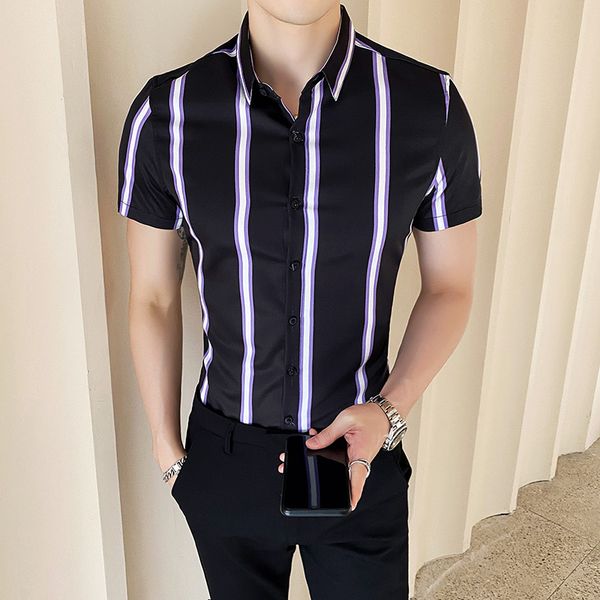 2020 men's striped short-sleeved shirt summer casual lapel colorful fashion slim shirt men's cotton beach hawaii casual, White;black
2020 men's striped short-sleeved shirt summer casual lapel colorful fashion slim shirt men's cotton beach hawaii casual, White;black