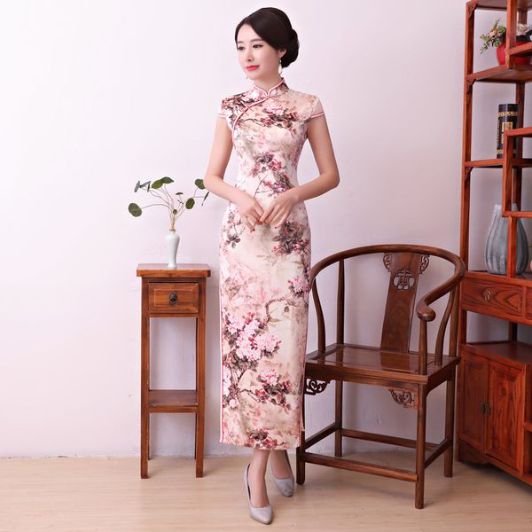 pink satin qipao summer lady traditional chinese style cheongsam dresses short sleeve long qipao evening party dress, Red
pink satin qipao summer lady traditional chinese style cheongsam dresses short sleeve long qipao evening party dress, Red