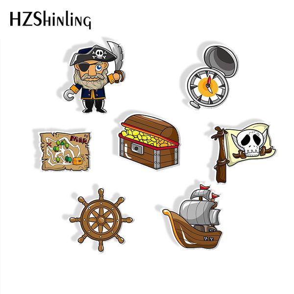 

new arrival epoxy acrylic brooch cartoon pirate icons map treasure hunt style shrink resin brooch pins gifts for kids, Gray