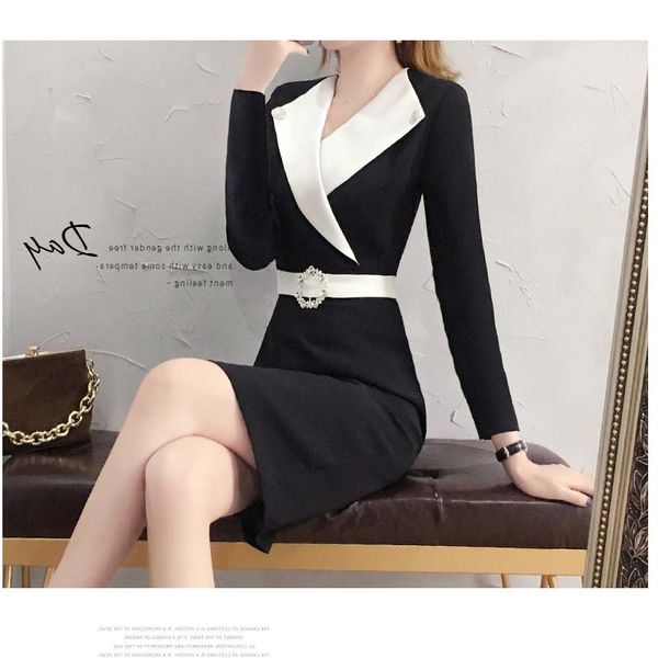 2019 new professional dress spring women's temperament waistband hip bottom skirt black black long sleeves, White;black
2019 new professional dress spring women's temperament waistband hip bottom skirt black black long sleeves, White;black