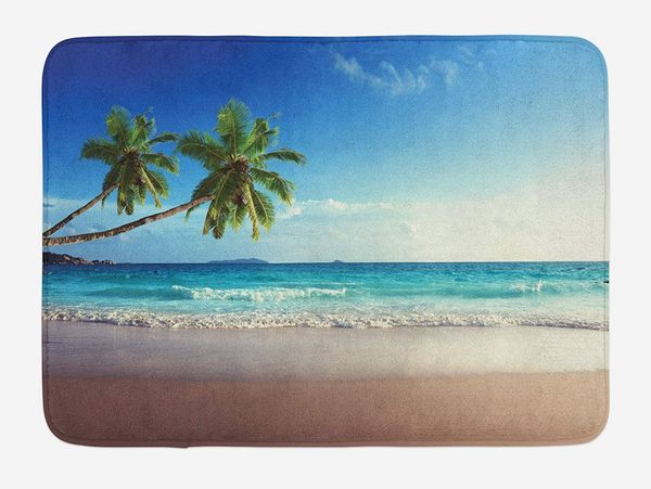 

seashore doormat splashing waves on sandy beach coconut palm trees scenic island view home decoration door floor mat rugs carpet