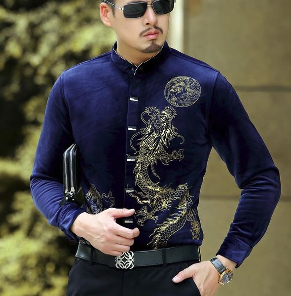 men's casual slim fitted long sleeved dress shirt tattoo design velvet dragon pattern print stand collar shirts soft feel good, White;black
men's casual slim fitted long sleeved dress shirt tattoo design velvet dragon pattern print stand collar shirts soft feel good, White;black