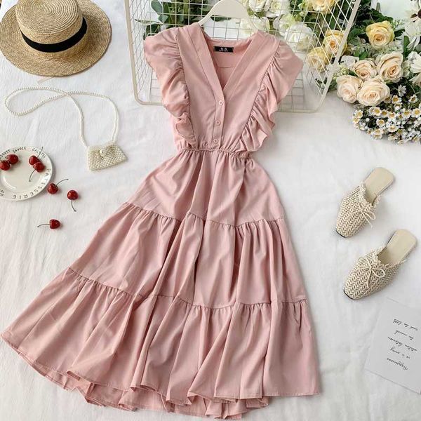 singrain women vintage v-neck long maxi dress fashion ruffle button elegant romantic dresses female korean summer pink dress, Black;gray
singrain women vintage v-neck long maxi dress fashion ruffle button elegant romantic dresses female korean summer pink dress, Black;gray