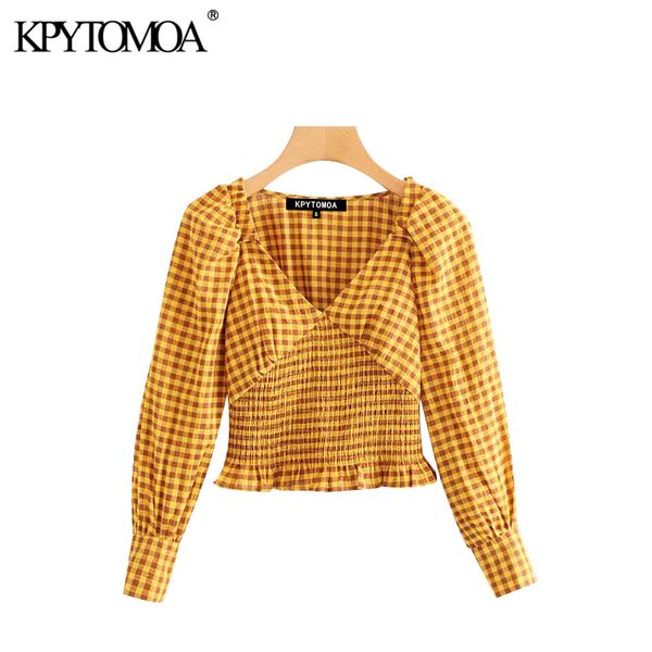 vintage stylish elastic waist plaid cropped blouses women 2020 fashion v neck long sleeve female shirts blusas chic, White
vintage stylish elastic waist plaid cropped blouses women 2020 fashion v neck long sleeve female shirts blusas chic, White