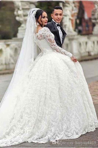 ball gown wedding dresses crew neck full lace applique long sleeves illusion court train puffly plus size bridal gowns custom, White
ball gown wedding dresses crew neck full lace applique long sleeves illusion court train puffly plus size bridal gowns custom, White