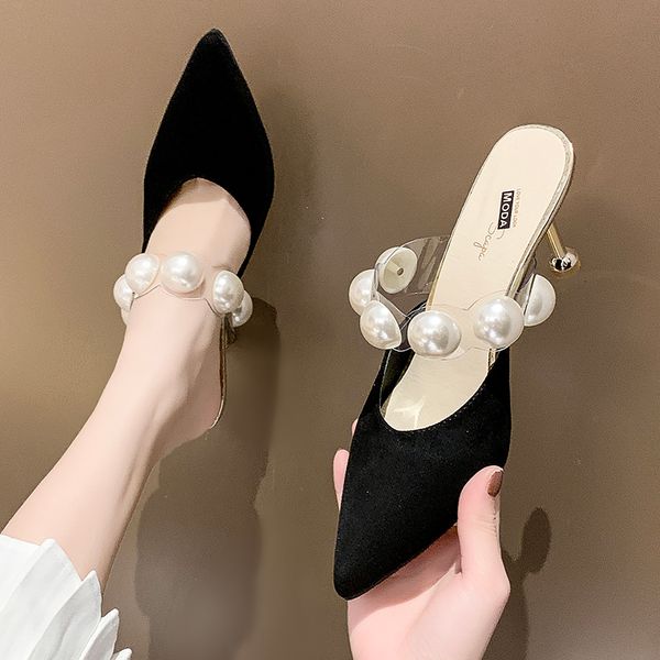 female shoes beige heeled sandals cover toe womens slippers outdoor flock mules slides string bead square heel thin heels, Black
female shoes beige heeled sandals cover toe womens slippers outdoor flock mules slides string bead square heel thin heels, Black