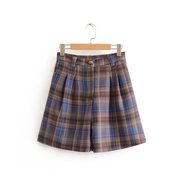 2020 spring women's new retro hit color grid casual english style a shorts college wind high waist loose casual shorts, White;black
2020 spring women's new retro hit color grid casual english style a shorts college wind high waist loose casual shorts, White;black