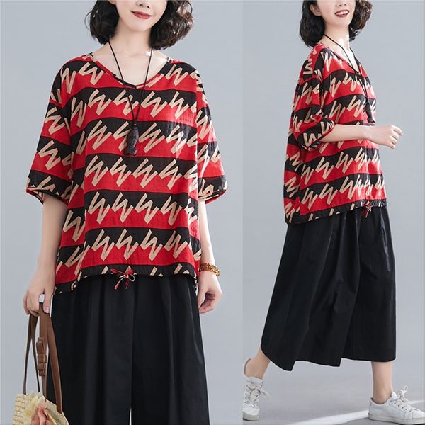 2020 loose large size women's short-sleeved v-neck artistic printing cotton and linen t-shirt 2020 loose large size women's short, White
2020 loose large size women's short-sleeved v-neck artistic printing cotton and linen t-shirt 2020 loose large size women's short, White