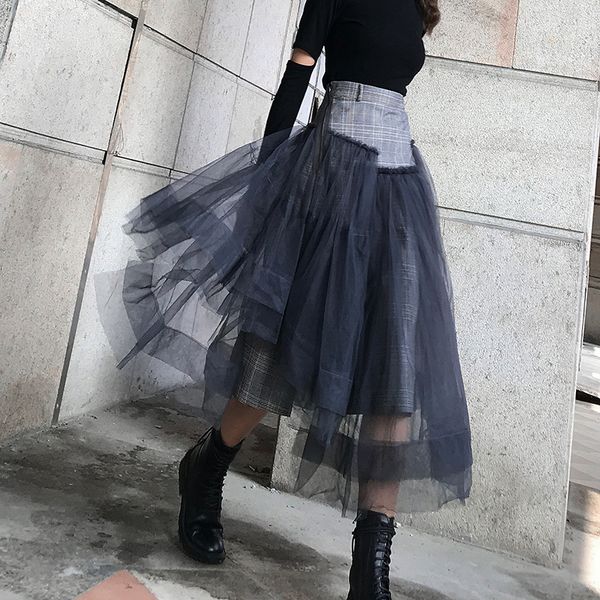2019 asymmetric high waist yarn a-line skirt woolen stitching multi-layer mesh over the knee long skirt female y199, Black
2019 asymmetric high waist yarn a-line skirt woolen stitching multi-layer mesh over the knee long skirt female y199, Black