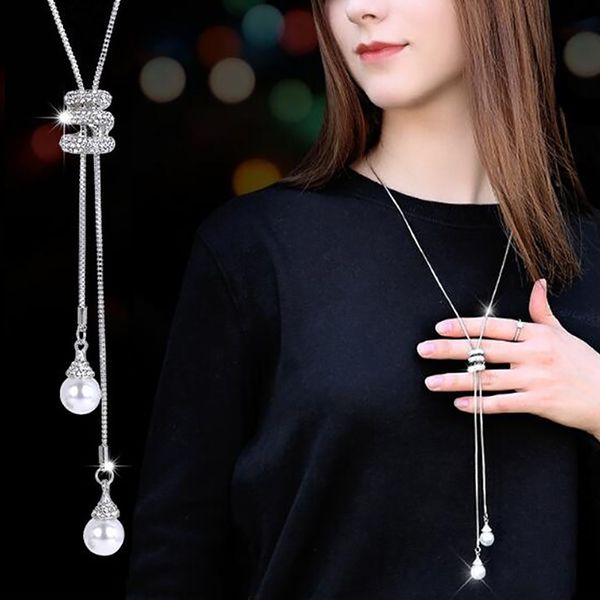 long sweater chain simulated pearl crystal circles drop necklace vintage accessary collares statement party jewlery gifts, Silver
long sweater chain simulated pearl crystal circles drop necklace vintage accessary collares statement party jewlery gifts, Silver