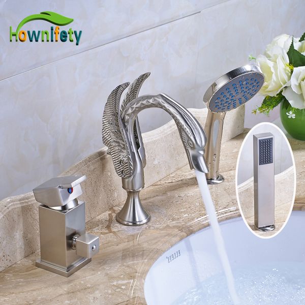 nickel brushed swan style bathroom sink faucet single handle countermixer tap with hand shower
nickel brushed swan style bathroom sink faucet single handle countermixer tap with hand shower