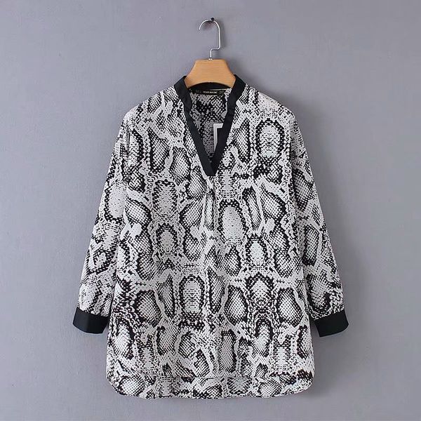 2019 spring europe and america women's dress new style v-neck snakeskin printed long-sleeved shirt 601, White
2019 spring europe and america women's dress new style v-neck snakeskin printed long-sleeved shirt 601, White