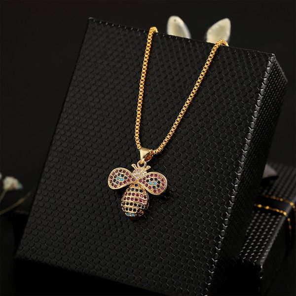 vintage women's cute insect bee small pendant necklace female gold copper chain multicolor cubic zirconia necklace jewelry gifts, Silver
vintage women's cute insect bee small pendant necklace female gold copper chain multicolor cubic zirconia necklace jewelry gifts, Silver