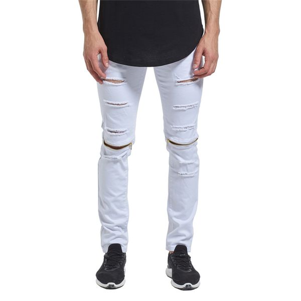 stretch denim skinny jeans men white ripped knee gold zipper fashion casual slim fit biker jeans hip hop destroy pants, Blue
stretch denim skinny jeans men white ripped knee gold zipper fashion casual slim fit biker jeans hip hop destroy pants, Blue