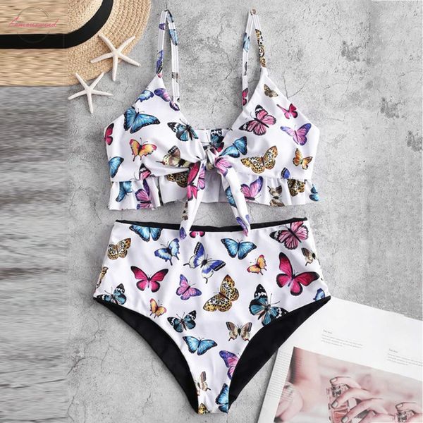 bikini 2020 women two pieces bathing suit ruffled with high waisted bottom butterfly print split swimsuit, White;black
bikini 2020 women two pieces bathing suit ruffled with high waisted bottom butterfly print split swimsuit, White;black