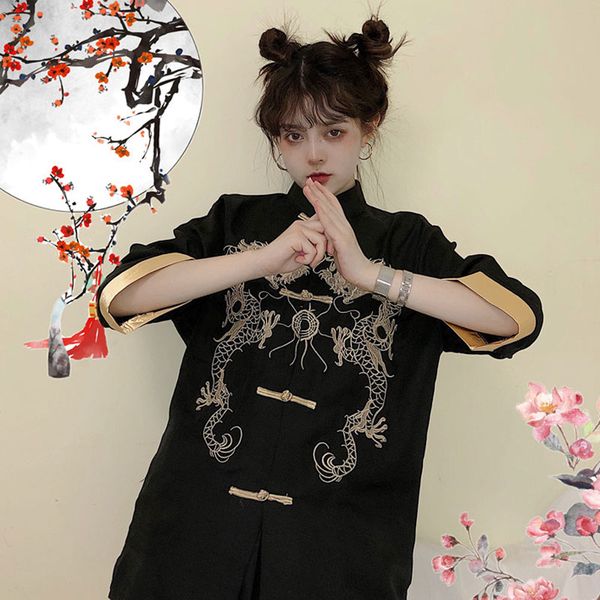 vintage women blouse black embroidery dragon chinese style shirt spring summer loose jacket cosplay hanfu tang clothes, Red
vintage women blouse black embroidery dragon chinese style shirt spring summer loose jacket cosplay hanfu tang clothes, Red