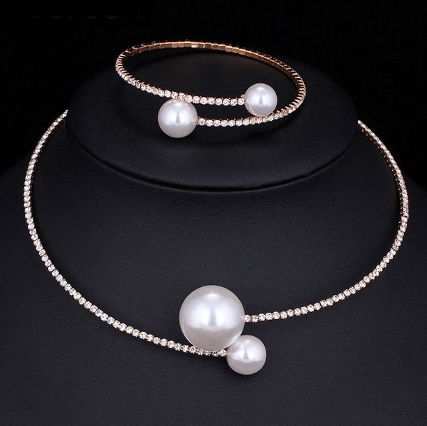 bridal wedding accessories crystal jewelry pearl adjustable necklace necklace bracelet two-piece, Silver 
bridal wedding accessories crystal jewelry pearl adjustable necklace necklace bracelet two-piece, Silver