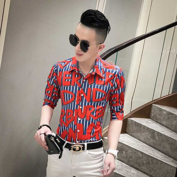 2020 mens shirt summer half sleeve casual print nightclub shirts, White;black
2020 mens shirt summer half sleeve casual print nightclub shirts, White;black