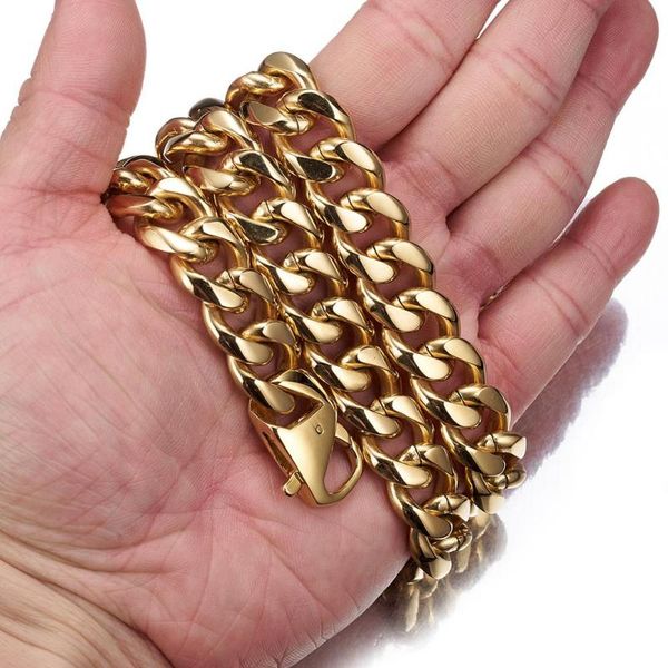13/15mm fashion 316l stainless steel gold tone cuban curb chain biker jewelry mens womens necklace or bracelet wristband 7-40, Silver 
13/15mm fashion 316l stainless steel gold tone cuban curb chain biker jewelry mens womens necklace or bracelet wristband 7-40, Silver