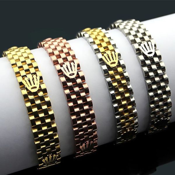 Luxury Gold Crown Bracelets Stainless Steel Watchband Rose Gold Silver Watch Chain Bracelet Adjustable Strap Bijoux Women Men Fine Jewelry
Luxury Gold Crown Bracelets Stainless Steel Watchband Rose Gold Silver Watch Chain Bracelet Adjustable Strap Bijoux Women Men Fine Jewelry