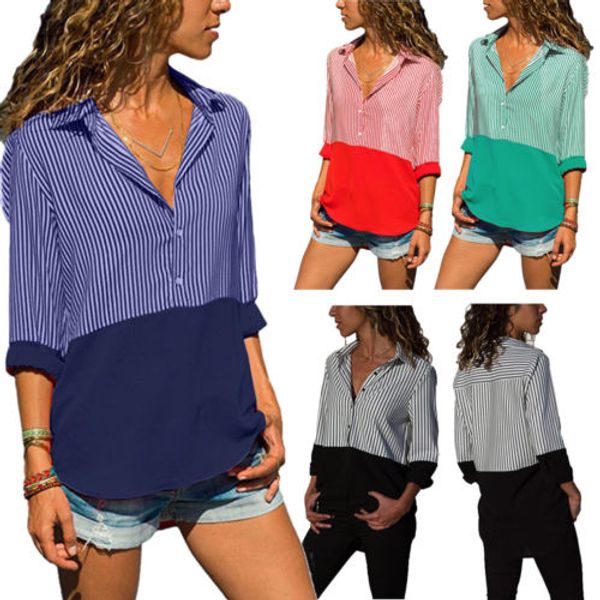 fashion new women long sleeve stripe contrast color shirts ladies formal work shirts, White
fashion new women long sleeve stripe contrast color shirts ladies formal work shirts, White