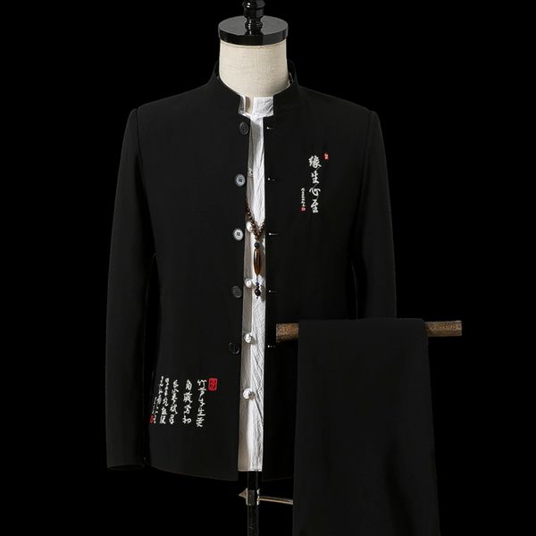 2019 new black men's stand collar suits classic embroidery men blazer jacket and pants asian size s-4xl slim fit suit man, White;black
2019 new black men's stand collar suits classic embroidery men blazer jacket and pants asian size s-4xl slim fit suit man, White;black