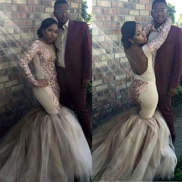 backless mermaid prom dresses long sleeves bateau neck sequined evening gowns sweep train tulle plus size formal dress, Black
backless mermaid prom dresses long sleeves bateau neck sequined evening gowns sweep train tulle plus size formal dress, Black