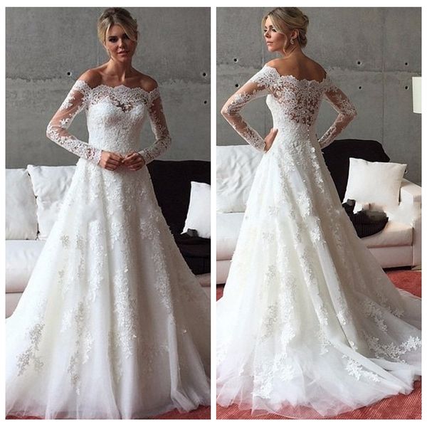 bateau long sleeves lace appliques a-line wedding dresses vintage 2019 modest bridal gowns slim middle east vestidos de marriage cheap, White
bateau long sleeves lace appliques a-line wedding dresses vintage 2019 modest bridal gowns slim middle east vestidos de marriage cheap, White