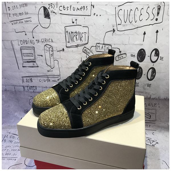 2019 fashion women men original box gold strass crysta leather strass crystal red low flat shoes sneakers sole roller boat flat shoes, Black 
2019 fashion women men original box gold strass crysta leather strass crystal red low flat shoes sneakers sole roller boat flat shoes, Black