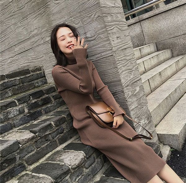 2019 autumn coffee sweater dress long sleeve pullover knitted dress slim turtleneck long sweater, White;black
2019 autumn coffee sweater dress long sleeve pullover knitted dress slim turtleneck long sweater, White;black